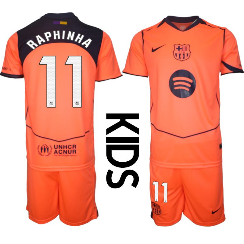 Youth 2025-2026 Club Barcelona away orange #11 Soccer Jersey1->youth soccer jersey->Youth Jersey